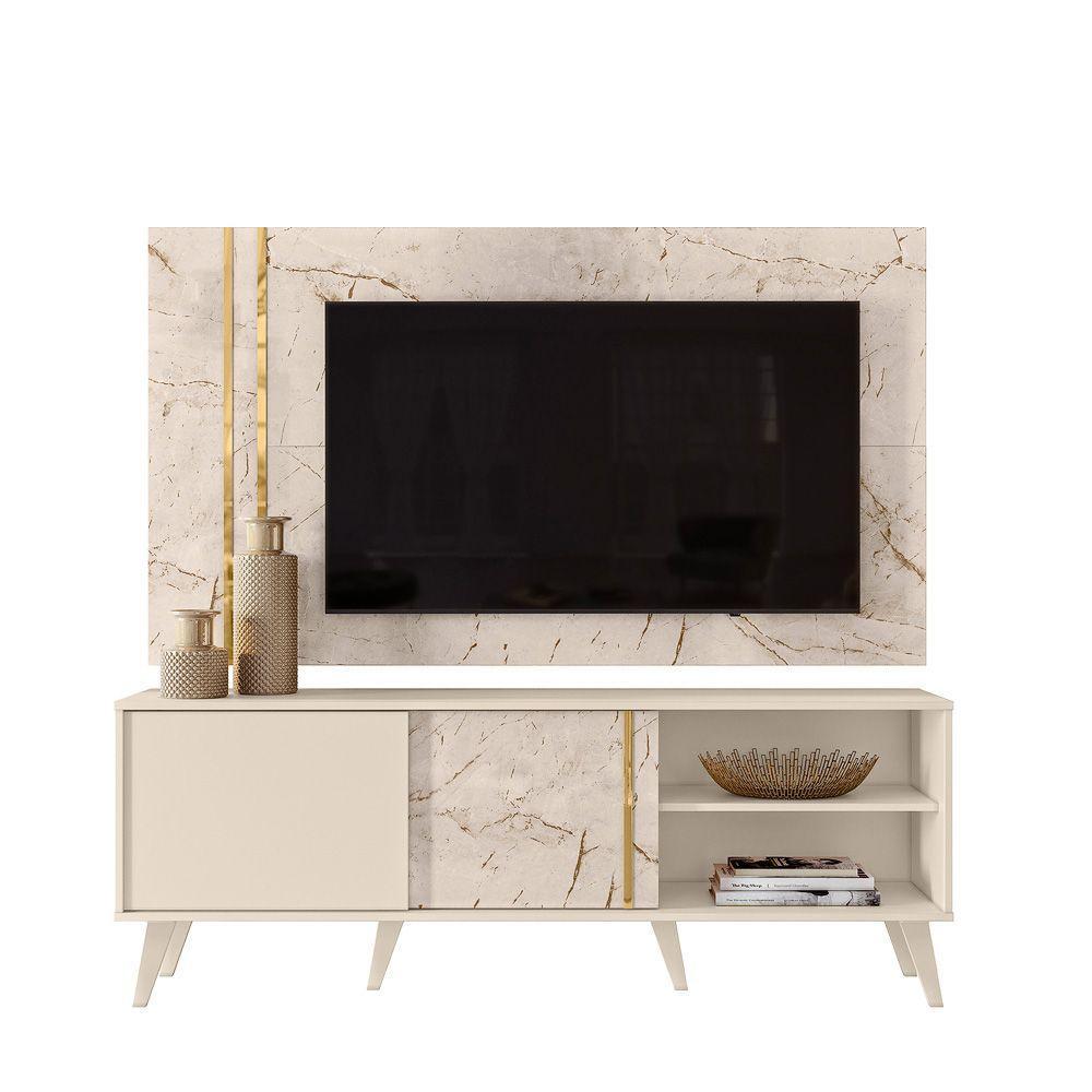 Painel Tv 60 Pol 160cm Com Rack Bancada Para Sala Hylon M20 - D'rossi Cor Calacata E Off White - 2