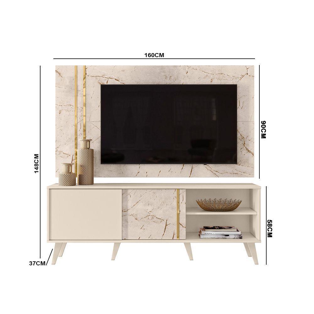 Painel Tv 60 Pol 160cm Com Rack Bancada Para Sala Hylon M20 - D'rossi Cor Calacata E Off White - 3