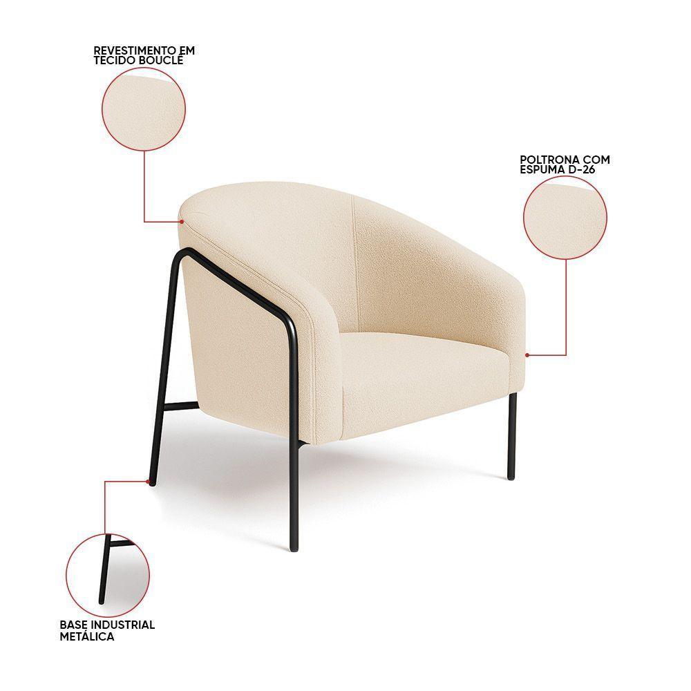 Poltrona Sala Industrial Alta Preto Stella Bouclê Bege D03 - D'rossi - 3