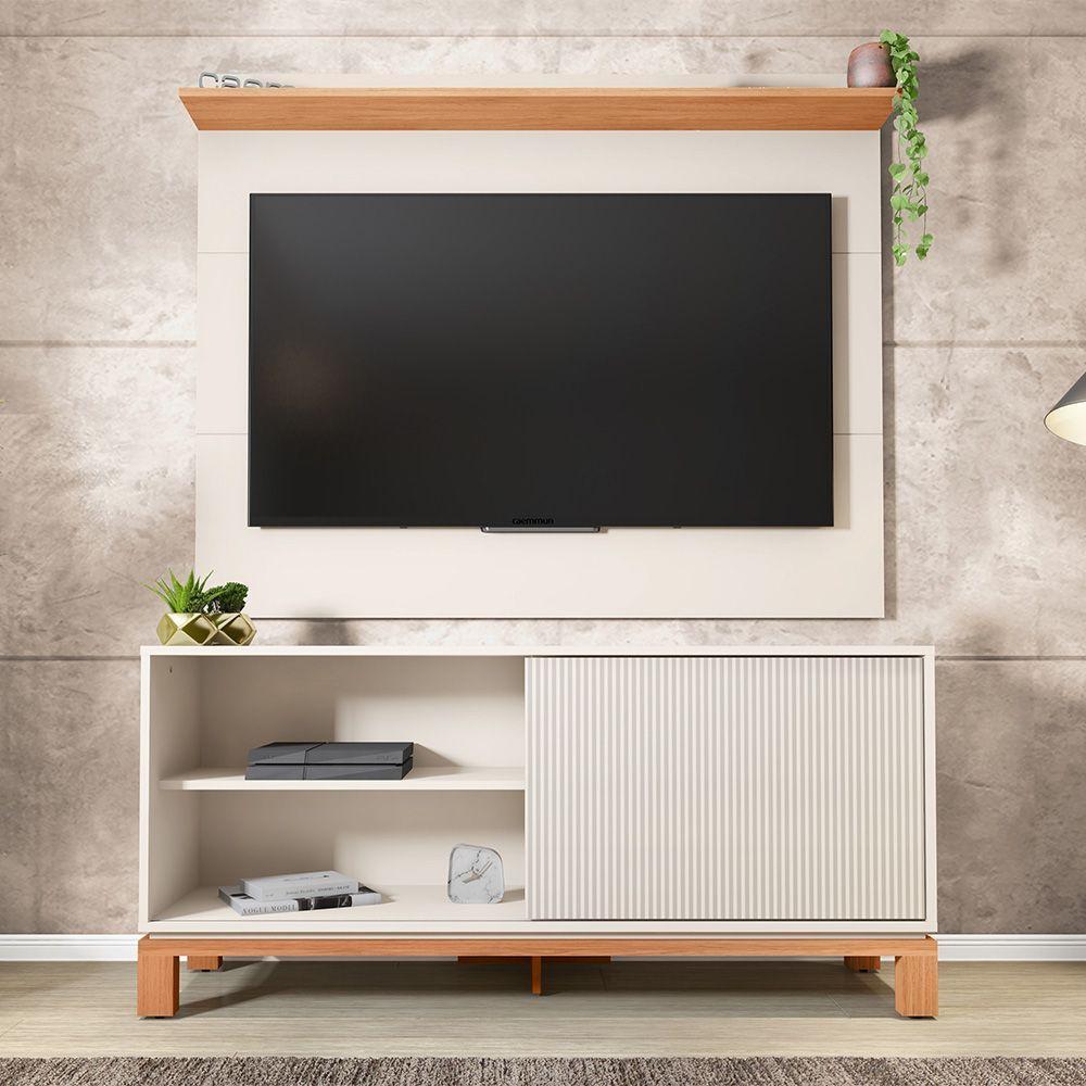 Painel Tv 45 Pol 136cm Com Rack Bancada Para Sala Visari C01 - D'rossi Cor Off White/freijó - 1
