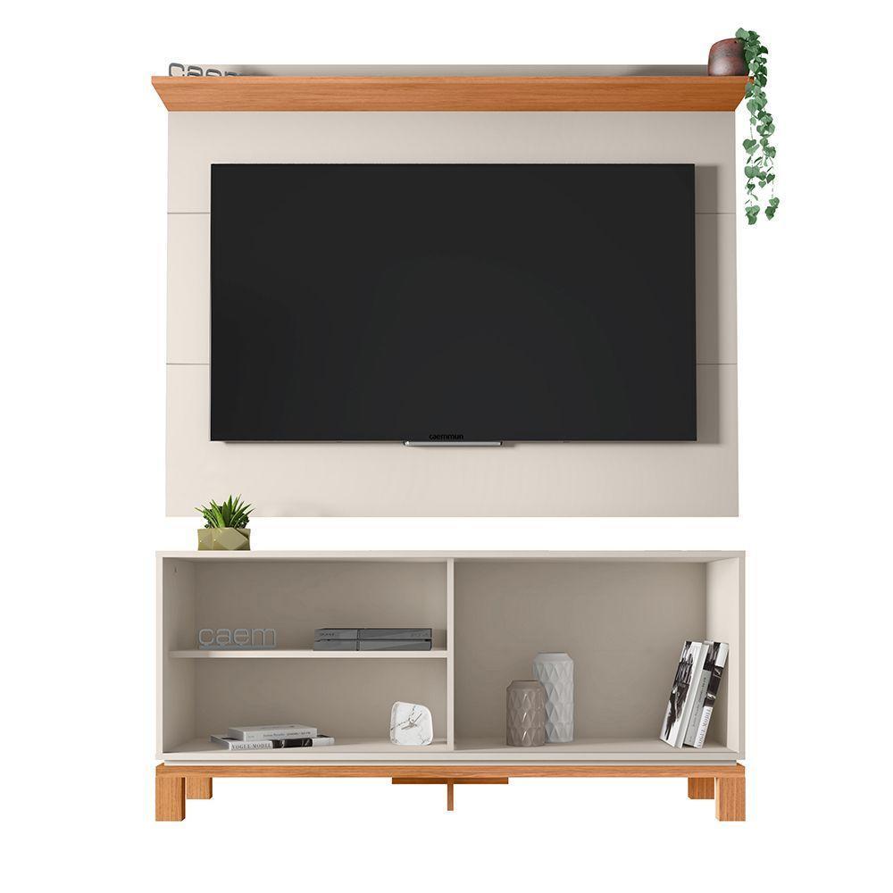 Painel Tv 45 Pol 136cm Com Rack Bancada Para Sala Visari C01 - D'rossi Cor Off White/freijó - 2