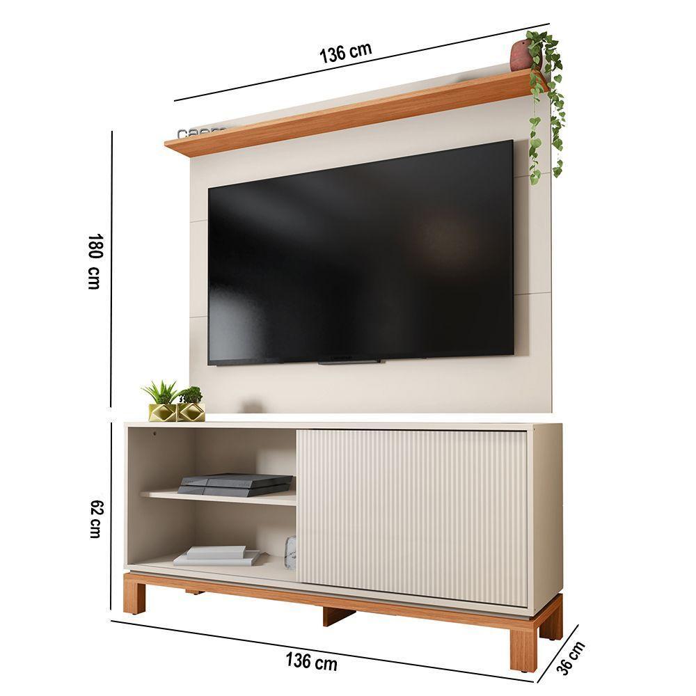 Painel Tv 45 Pol 136cm Com Rack Bancada Para Sala Visari C01 - D'rossi Cor Off White/freijó - 3