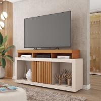 Rack Tv 55 Pol 136cm Bancada Com Rodízio Sala Lyara C01 - D'rossi Cor Freijó/off White - 1