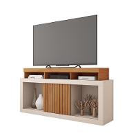 Rack Tv 55 Pol 136cm Bancada Com Rodízio Sala Lyara C01 - D'rossi Cor Freijó/off White - 2