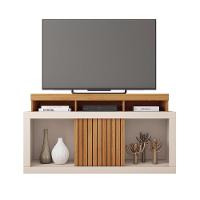 Rack Tv 55 Pol 136cm Bancada Com Rodízio Sala Lyara C01 - D'rossi Cor Freijó/off White