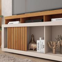 Rack Tv 55 Pol 136cm Bancada Com Rodízio Sala Lyara C01 - D'rossi Cor Freijó/off White - 5