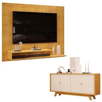 Painel Para Tv Suspenso Nando Cedro E Aparador Buffet Salle Cedro Off White – Dj Móveis
