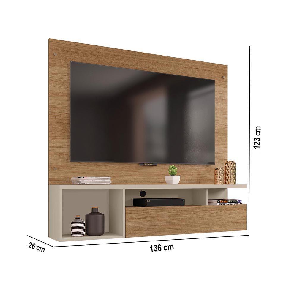 Painel Tv 55 Pol 136cm Bancada Suspensa Sala Layanne C01 - D'rossi Cor Buriti/off White - 3
