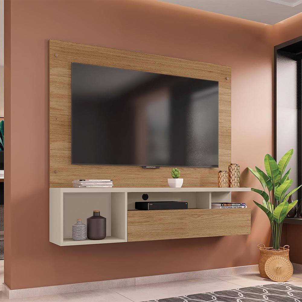 Painel Tv 55 Pol 136cm Bancada Suspensa Sala Layanne C01 - D'rossi Cor Buriti/off White - 4