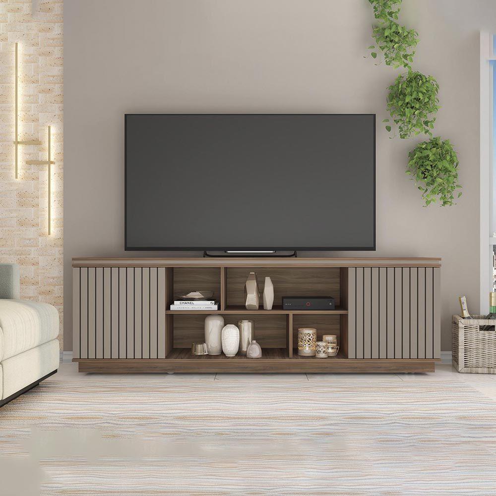 Rack Tv 75 Pol 180cm Bancada Ripado Com Rodízio Noan Nogueira/fendi C01 - D'rossi - 1