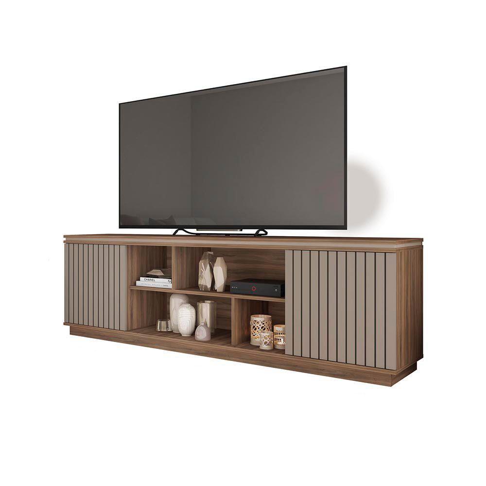 Rack Tv 75 Pol 180cm Bancada Ripado Com Rodízio Noan Nogueira/fendi C01 - D'rossi - 2