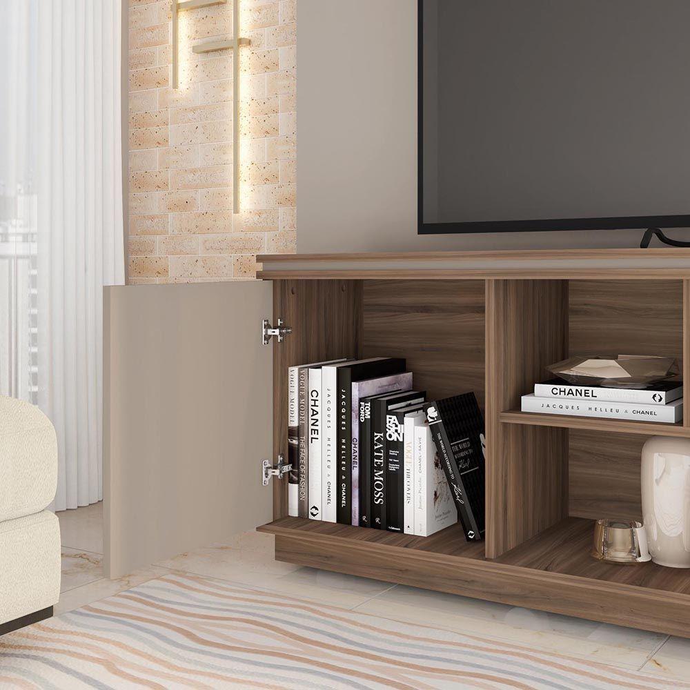 Rack Tv 75 Pol 180cm Bancada Ripado Com Rodízio Noan Nogueira/fendi C01 - D'rossi - 4