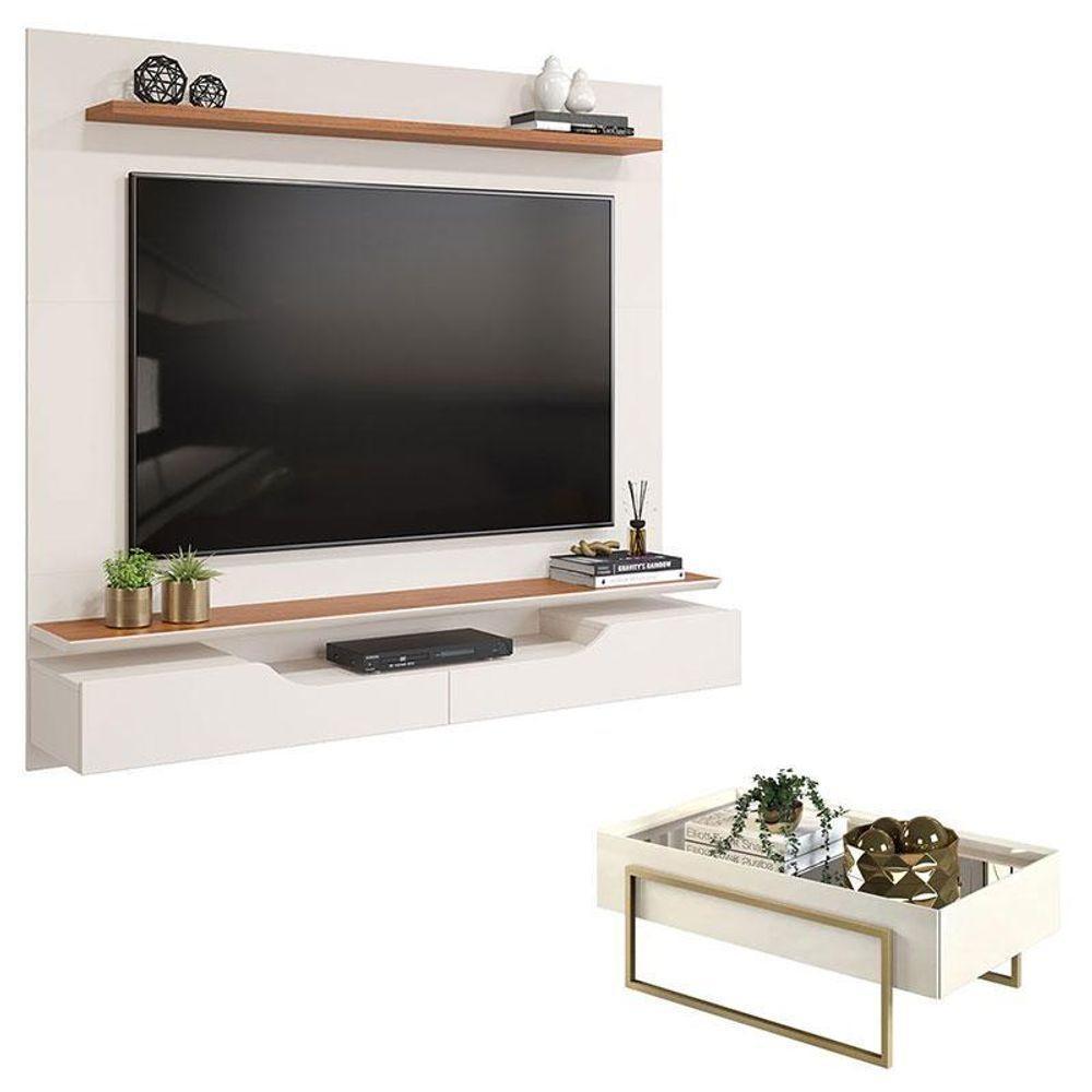 Painel Para Tv Levi Off White Freijó E Mesa De Centro Suri Off White – Dj Móveis - 1