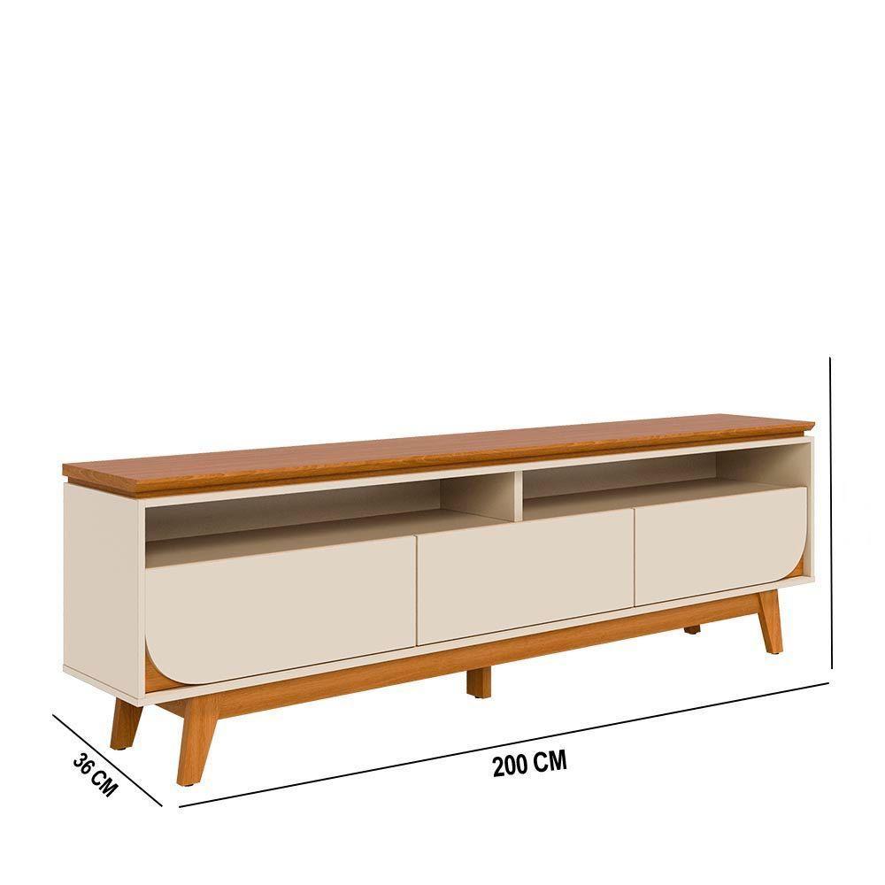 Rack Tv 75 Pol 200cm Bancada Para Sala Elarin M20 - D'rossi Cor Cinamomo E Off White - 3