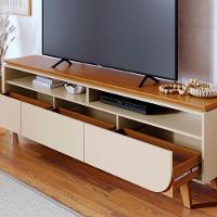 Rack Tv 75 Pol 200cm Bancada Para Sala Elarin M20 - D'rossi Cor Cinamomo E Off White