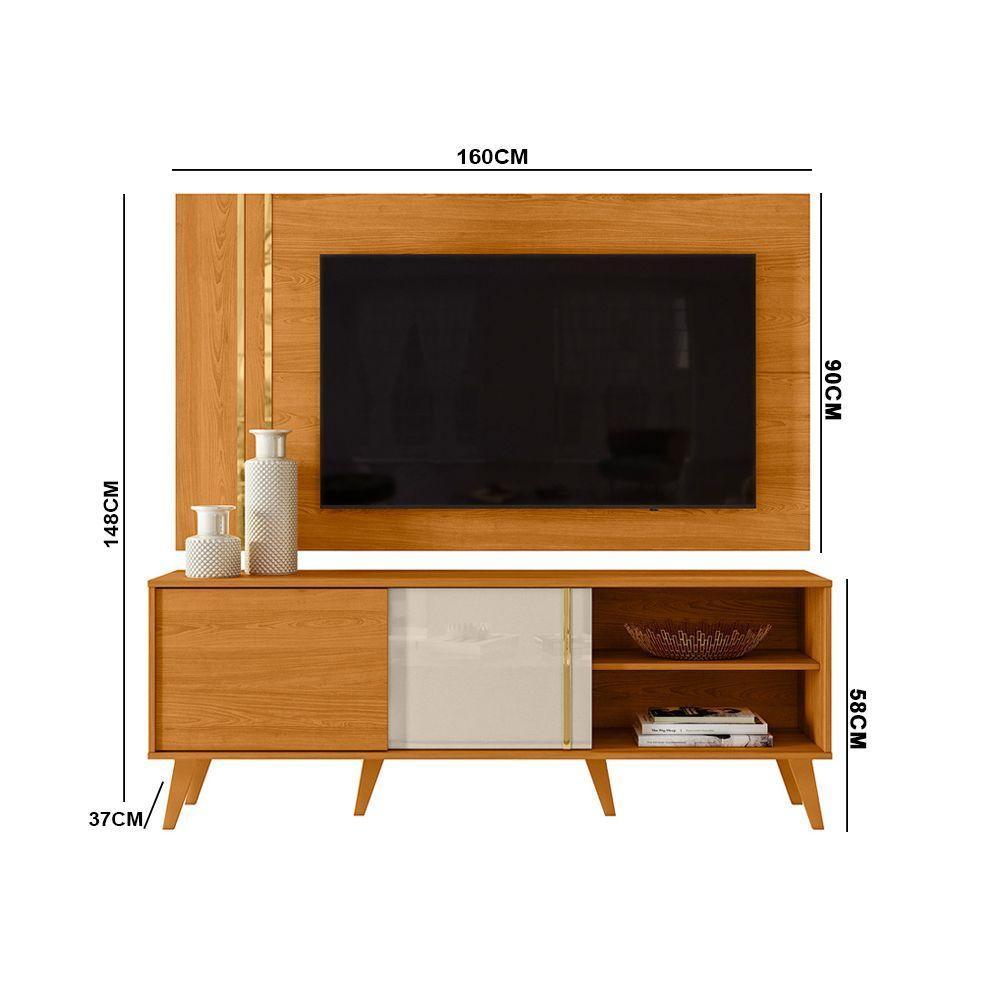 Painel Tv 60 Pol 160cm Com Rack Bancada Para Sala Hylon M20 - D'rossi Cor Cinamomo E Off White - 3