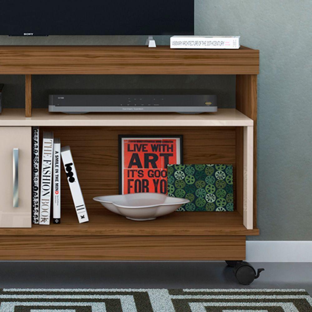 Rack Tv 50 Pol 121cm Bancada Com Rodízio Sala Zorin M20 - D'rossi Cor Naturale E Off White - 5