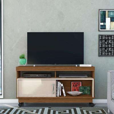Rack Tv 50 Pol 121cm Bancada Com Rodízio Sala Zorin M20 - D'rossi Cor Naturale E Off White