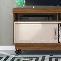 Rack Tv 50 Pol 121cm Bancada Com Rodízio Sala Zorin M20 - D'rossi Cor Naturale E Off White
