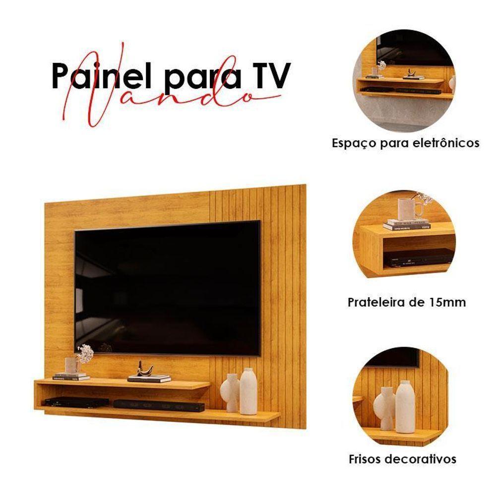 Painel Para Tv Suspenso Nando Cedro E Aparador Buffet Brise Cedro Off White – Dj Móveis - 3