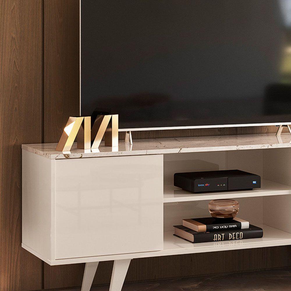 Rack Tv 50 Pol 136cm Bancada Para Sala Korelli M20 - D'rossi Cor Calacata E Off White - 4