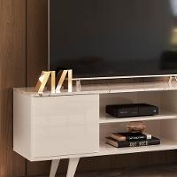 Rack Tv 50 Pol 136cm Bancada Para Sala Korelli M20 - D'rossi Cor Calacata E Off White