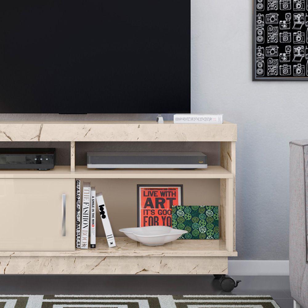 Rack Tv 50 Pol 121cm Bancada Com Rodízio Sala Zorin M20 - D'rossi Cor Calacata E Off White - 5