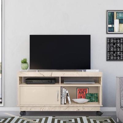 Rack Tv 50 Pol 121cm Bancada Com Rodízio Sala Zorin M20 - D'rossi Cor Calacata E Off White