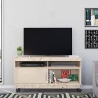Rack Tv 50 Pol 121cm Bancada Com Rodízio Sala Zorin M20 - D'rossi Cor Calacata E Off White - 1