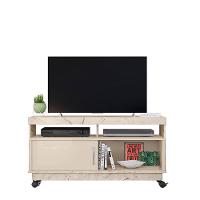 Rack Tv 50 Pol 121cm Bancada Com Rodízio Sala Zorin M20 - D'rossi Cor Calacata E Off White - 2