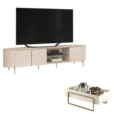 Rack Bancada Para Sala Ariana E Mesa De Centro Petri Off White – Dj Móveis