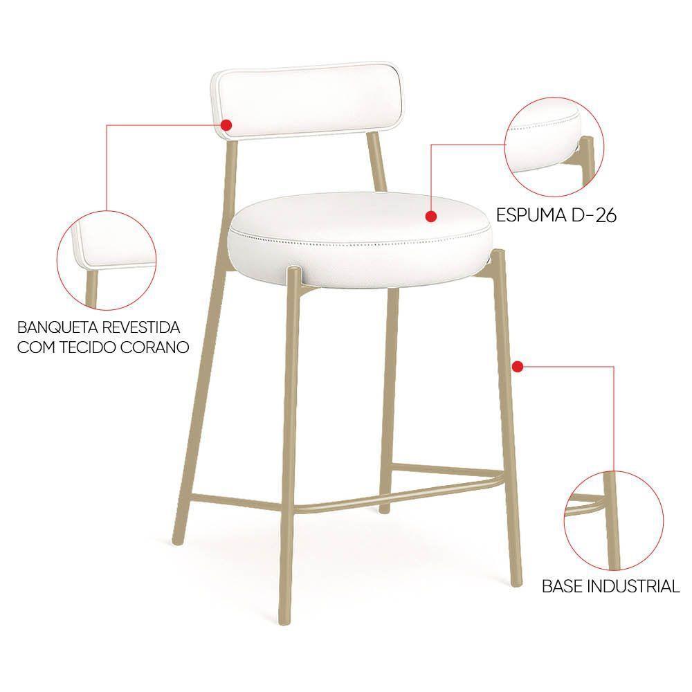 Banqueta Cozinha Média Com Encosto Industrial Champanhe Kit 3 Londres Pu Branco D03 - D'rossi - 3