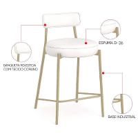 Banqueta Cozinha Média Com Encosto Industrial Champanhe Kit 3 Londres Pu Branco D03 - D'rossi - 3