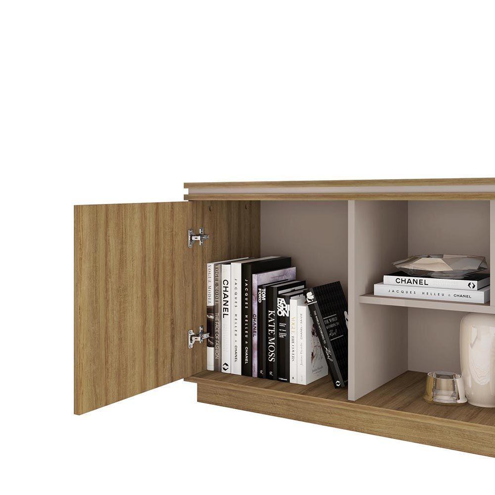 Rack Tv 75 Pol 180cm Bancada Ripado Com Rodízio Noan Bege Amarelado/cinza C01 - D'rossi - 5