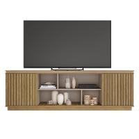 Rack Tv 75 Pol 180cm Bancada Ripado Com Rodízio Noan Bege Amarelado/cinza C01 - D'rossi - 2