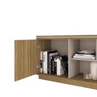 Rack Tv 75 Pol 180cm Bancada Ripado Com Rodízio Noan Bege Amarelado/cinza C01 - D'rossi - 5