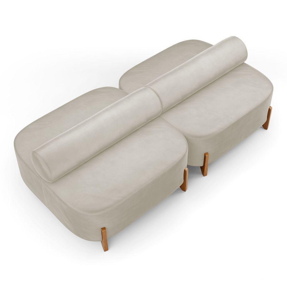 Kit 02 Sofás Ilha Orgânico Living Closet Evo 125cm 02 Lugares Veludo Bege Claro - Desk Design Bege Claro - 9