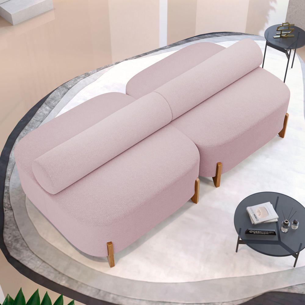 Kit 02 Sofás Ilha Orgânico Living Closet Evo 125cm 02 Lugares Bouclê Rosê - Desk Design Rosê - 1