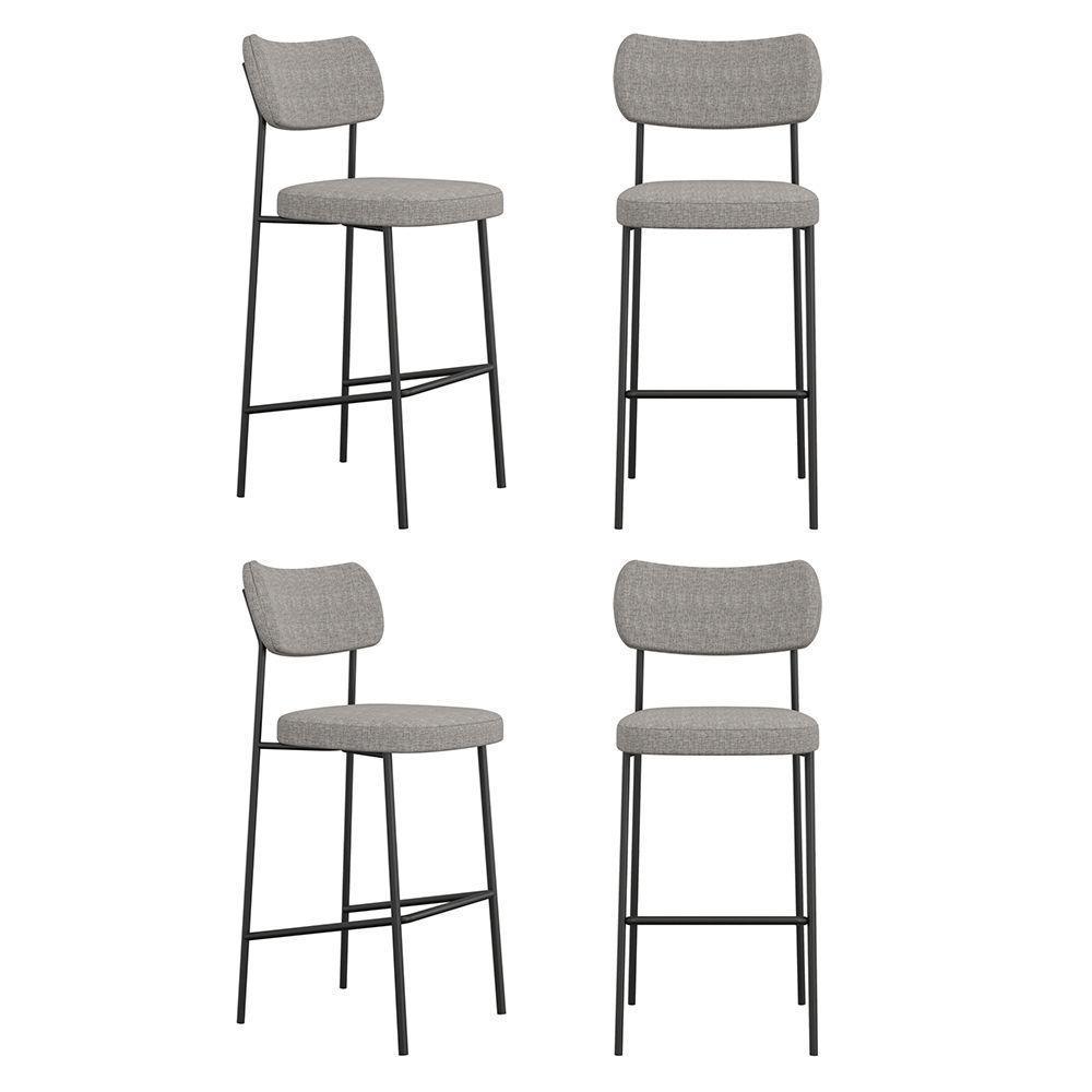 Kit 04 Banquetas Altas Para Cozinha Lila Estofada Com Encosto Linho Cinza - Abmaza - 1