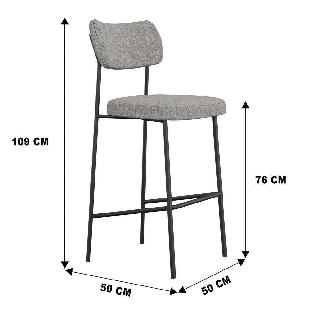 Kit 04 Banquetas Altas Para Cozinha Lila Estofada Com Encosto Linho Cinza - Abmaza - 4