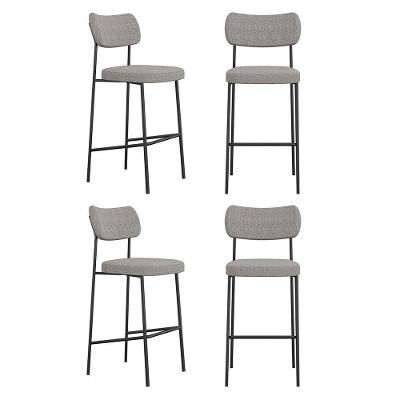 Kit 04 Banquetas Altas Para Cozinha Lila Estofada Com Encosto Linho Cinza - Abmaza