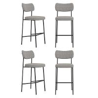 Kit 04 Banquetas Altas Para Cozinha Lila Estofada Com Encosto Linho Cinza - Abmaza - 1