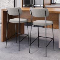 Kit 04 Banquetas Altas Para Cozinha Lila Estofada Com Encosto Linho Cinza - Abmaza - 2