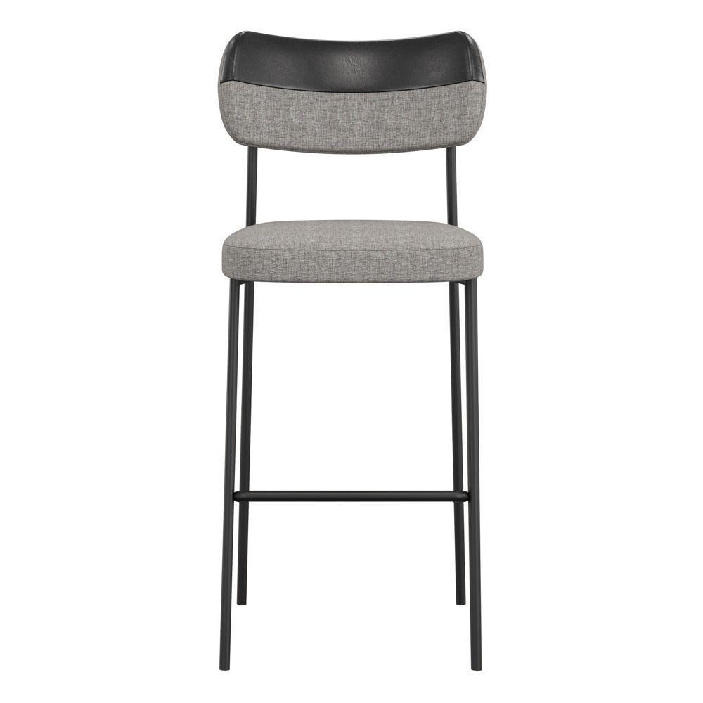 Banqueta Alta Cozinha Lila Com Encosto Couríssimo Preto Linho Cinza - Abmaza - 2