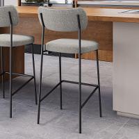 Banqueta Alta Cozinha Lila Com Encosto Couríssimo Preto Linho Cinza - Abmaza - 3