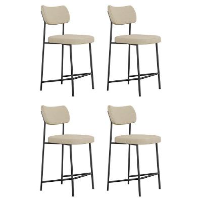 Kit 04 Banquetas Médias Para Cozinha Lila Estofada Com Encosto Linho Bege - Abmaza