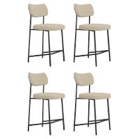 Kit 04 Banquetas Médias Para Cozinha Lila Estofada Com Encosto Linho Bege - Abmaza - 1