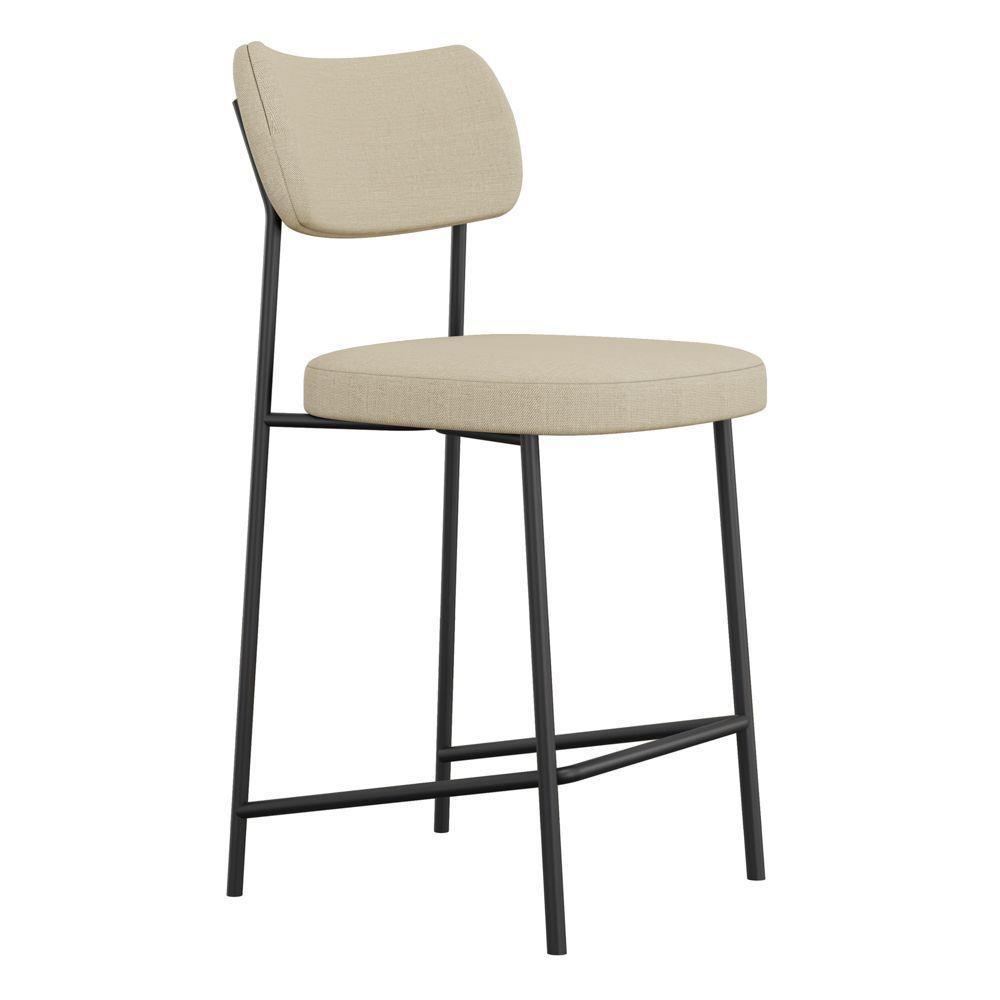 Banqueta Média Para Cozinha Lila Estofada Com Encosto Linho Bege - Abmaza - 1