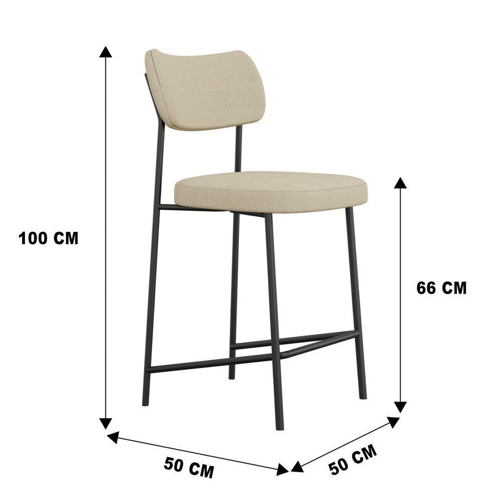 Banqueta Média Para Cozinha Lila Estofada Com Encosto Linho Bege - Abmaza - 4