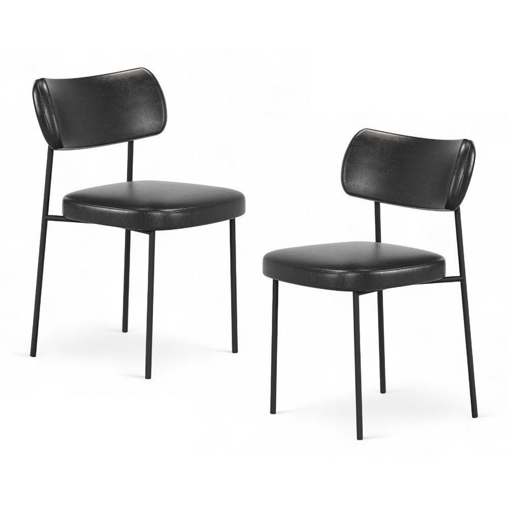 Kit 02 Cadeiras Sala De Jantar Lila Estofada Com Encosto Couríssimo Preto - Abmaza - 1